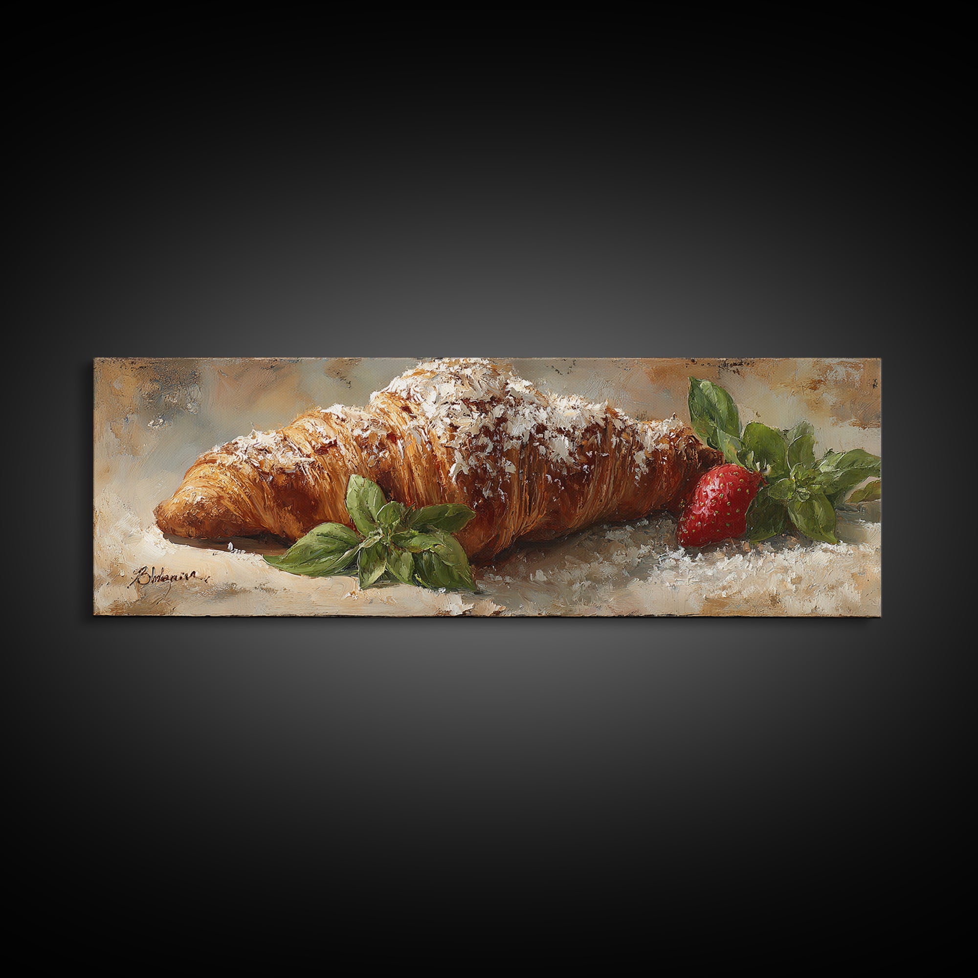 Almond Croissant Closeup Framed Canvas Print, Bakery Art, Print, Bakery Decor, Fine Art, Patisserie, Food Art, Kitchen Print, BAK-3x1-55