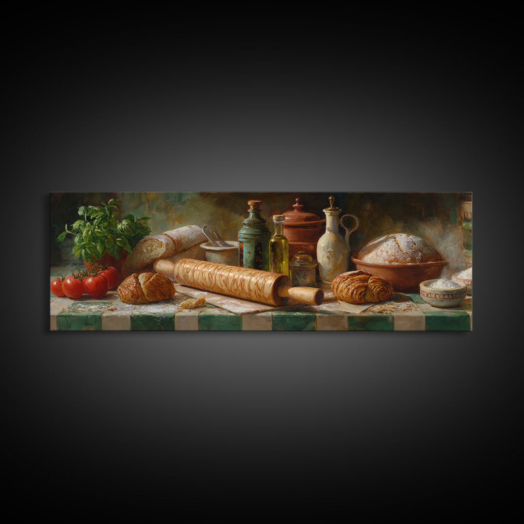 Patisserie Pattern of Rolling Pins and Pastries Canvas Print, Bakery Art, Bakery, Bakery Decor, Oil Painting, Patisserie, BAK-3x1-61
