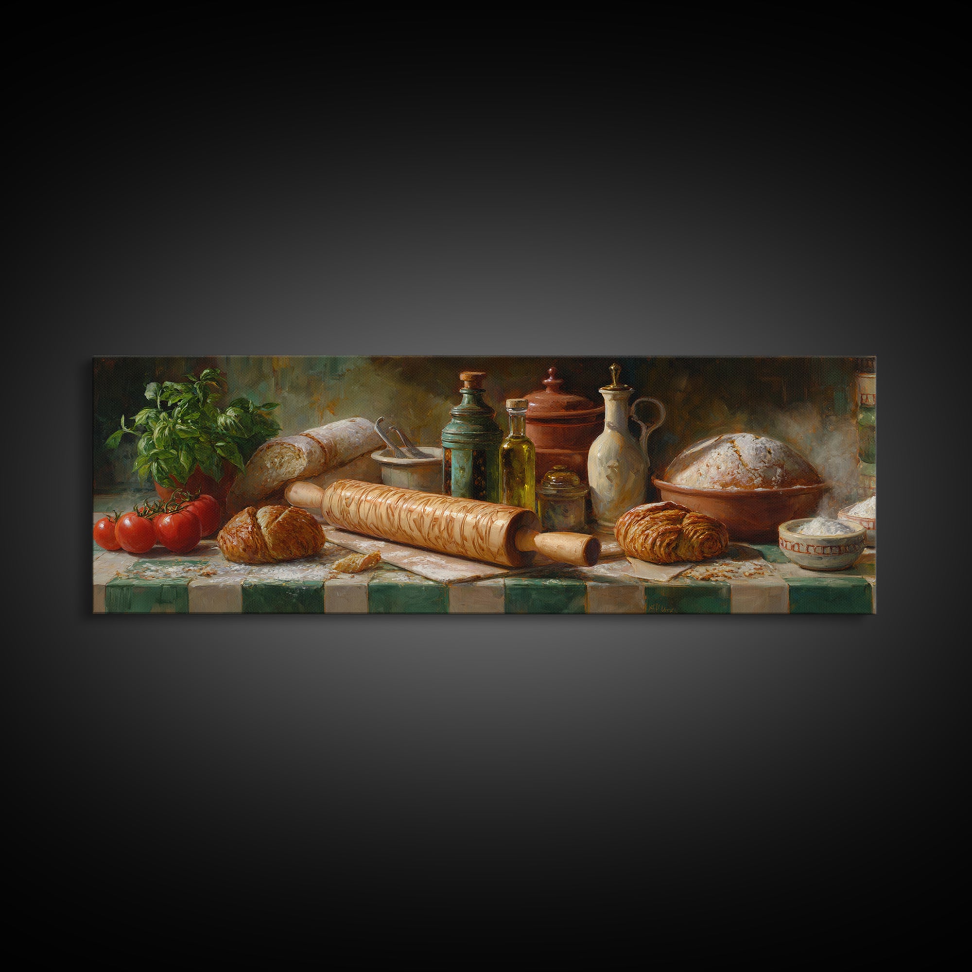 Patisserie Pattern of Rolling Pins and Pastries Canvas Print, Bakery Art, Bakery, Bakery Decor, Oil Painting, Patisserie, BAK-3x1-61