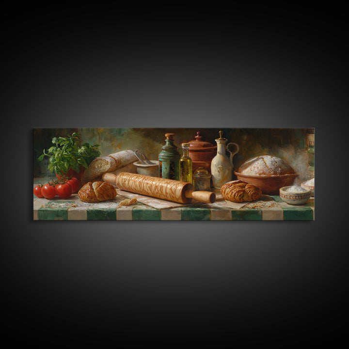 Patisserie Pattern of Rolling Pins and Pastries Canvas Print, Bakery Art, Bakery, Bakery Decor, Oil Painting, Patisserie, BAK-3x1-61