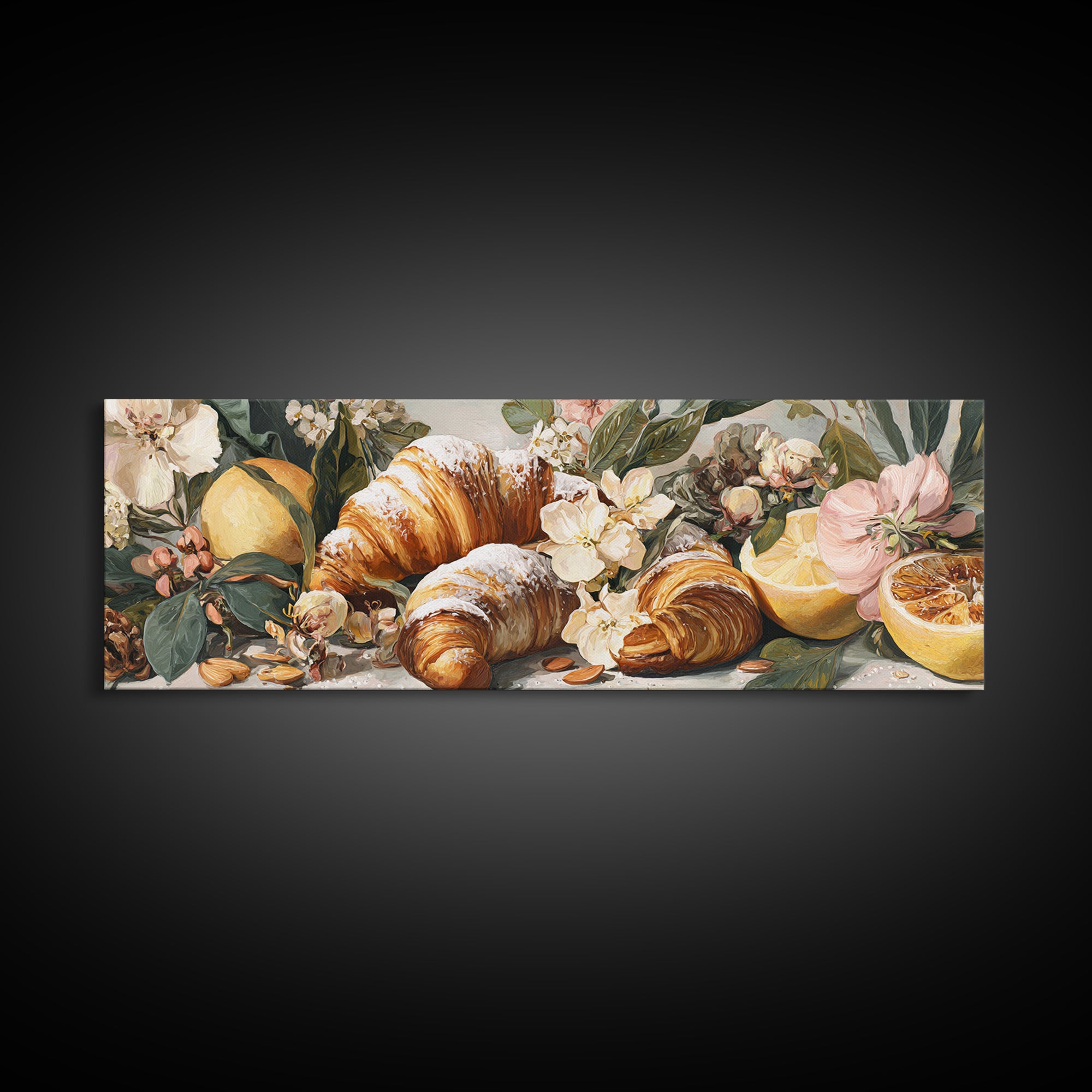 Almond Croissant Closeup Framed Canvas Print, Bakery Art, Statement Artwork, Bakery Decor, Fine Art, Patisserie, Art Print, BAK-3x1-7