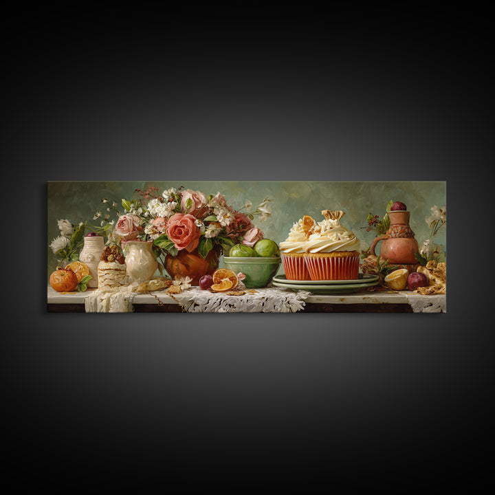 Cupcake Bouquet Painted Canvas Print, Bakery Art, Kitchen Wall Decor, Bakery Decor, Fine Art, Patisserie, Whimsical Wall Art, BAK-3x1-71