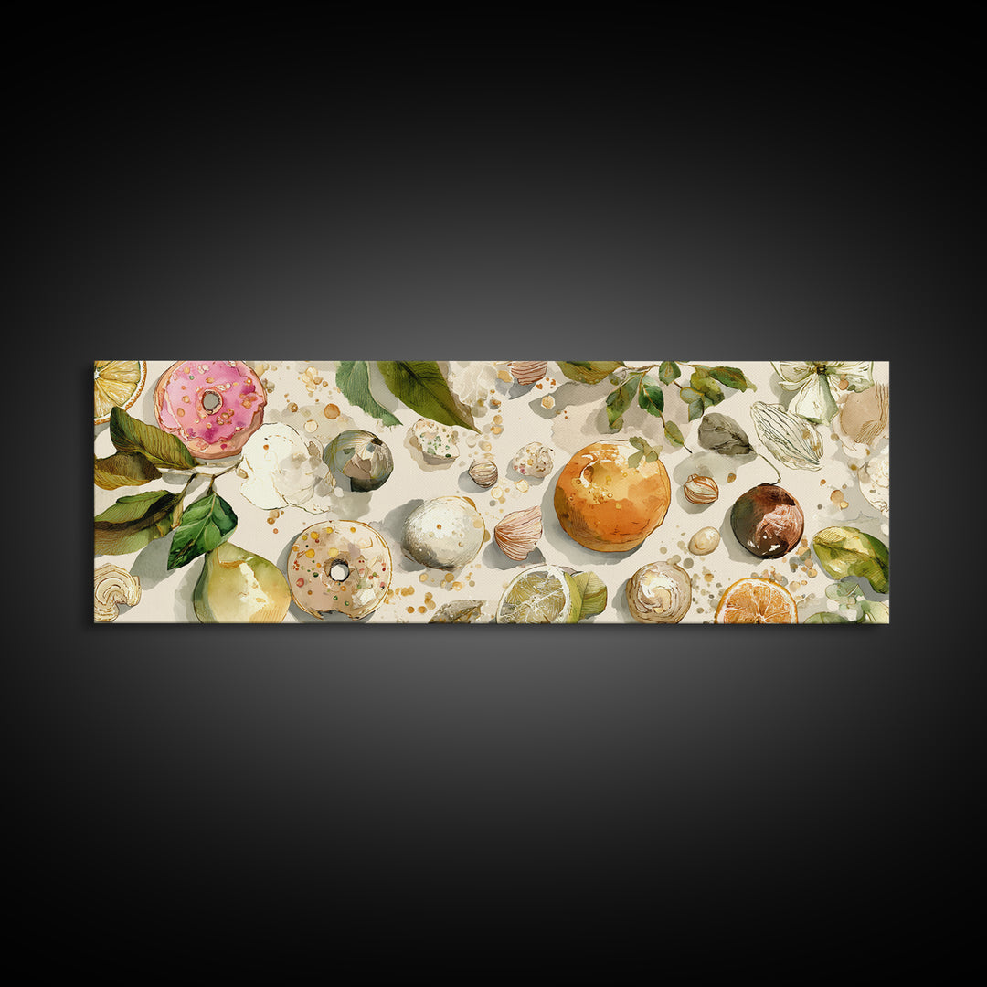 Whimsical Donut Assortment Framed Canvas Print, Bakery Art, Neutral Decor, Bakery Decor, Fine Art, Patisserie, Home Decor, BAK-3x1-73