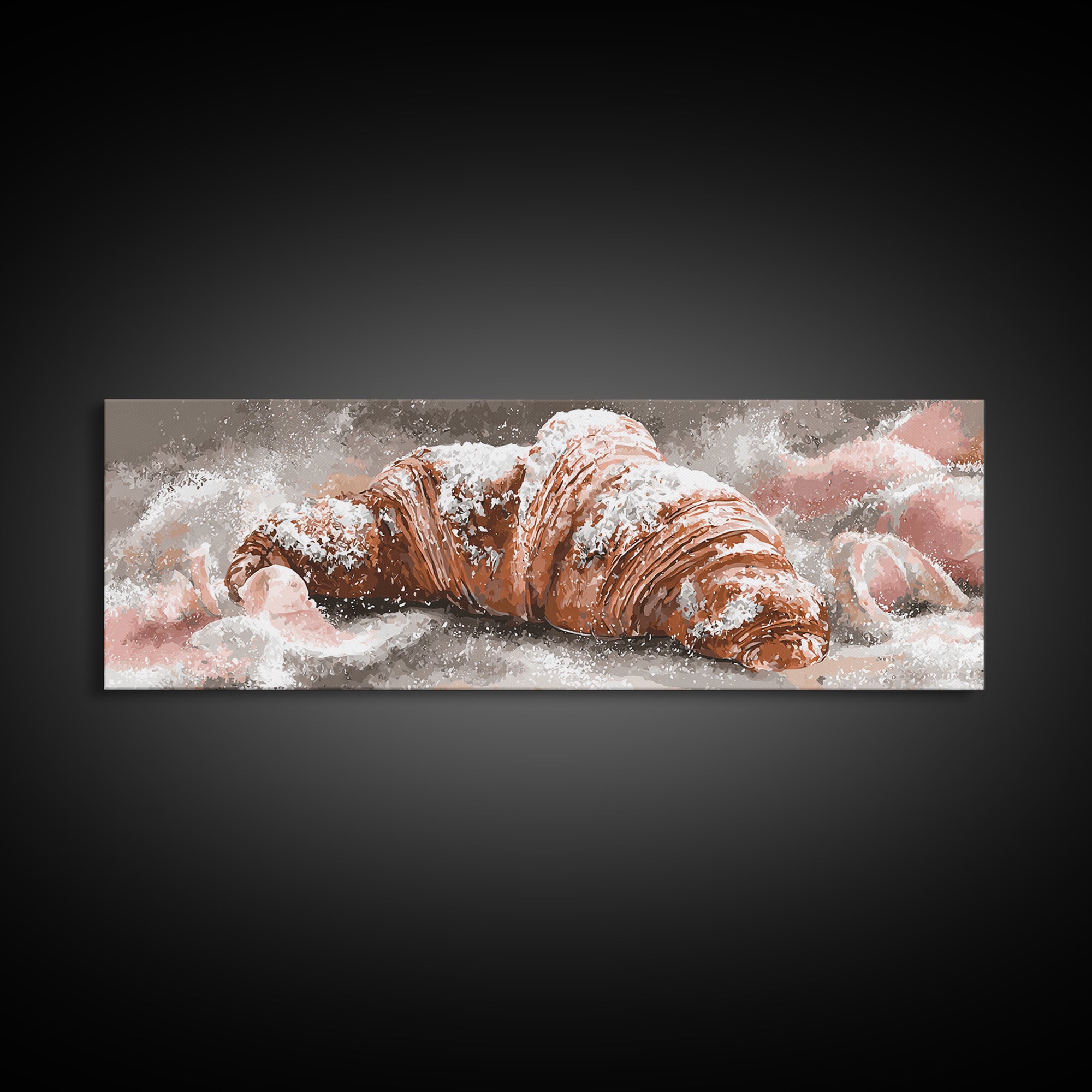 Almond Croissant Closeup Framed Canvas Print, Bakery Art, Kitchen Prints, Bakery Decor, Oil Painting, Patisserie, Fine Art, BAK-3x1-79