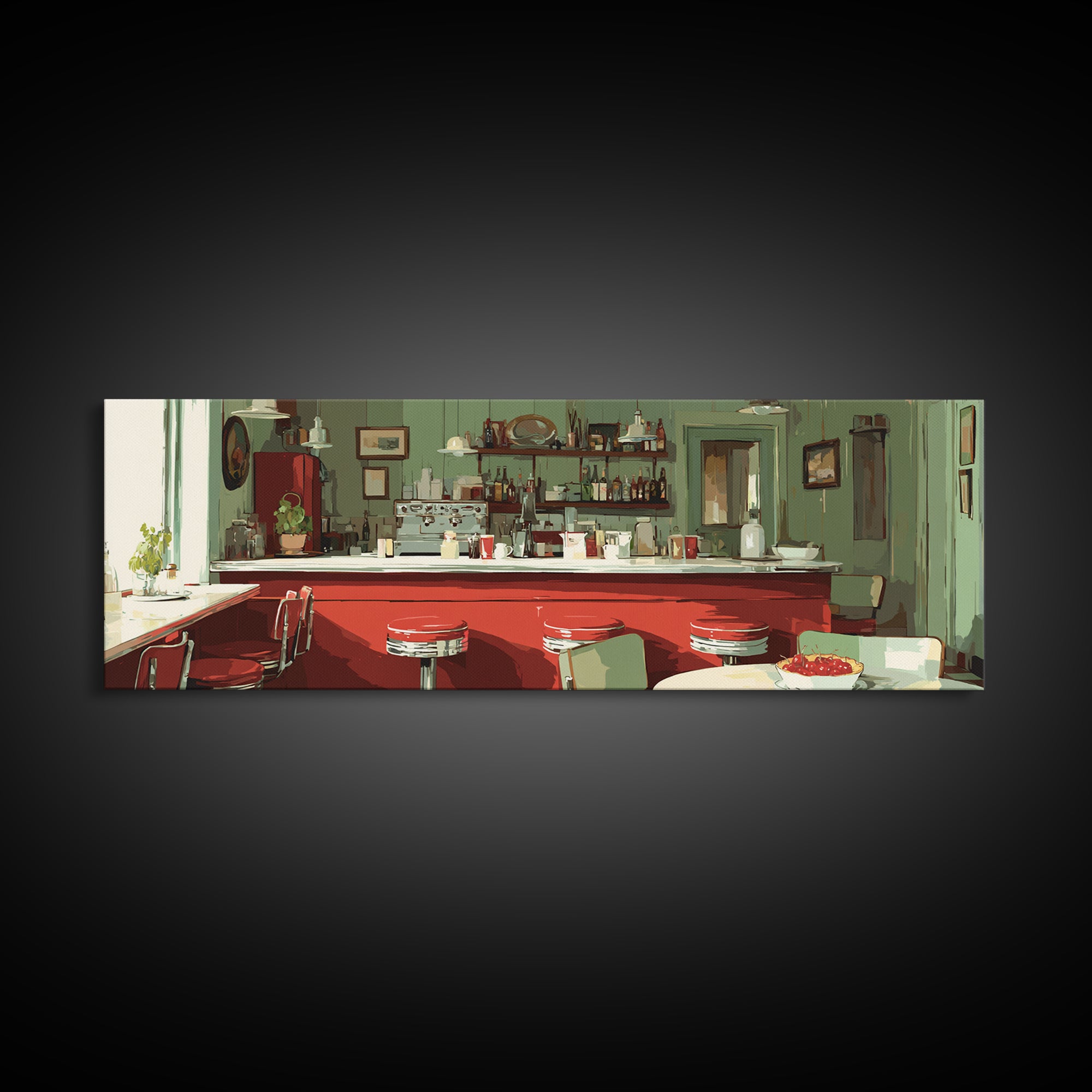 Retro Diner Pie Illustration Canvas Print, Bakery Art, Art Print, Bakery Decor, Patisserie, Kitchen Print, Coffee Wall Art, BAK-3x1-80