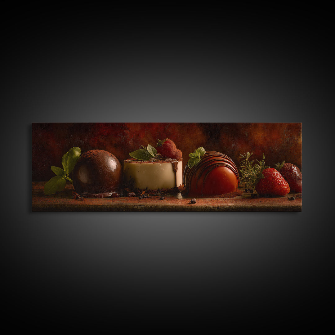 Chocolate Truffle Still Life Canvas Print, Bakery Art, Kitchen Art, Bakery Decor, Fine Art, Patisserie, Neutral Wall Art, BAK-3x1-83