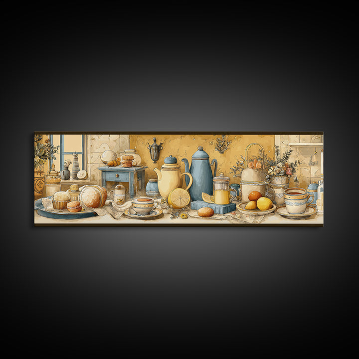 Tea and Scone Arrangement Framed Canvas Print, Bakery Art, Printable Wall Art, Bakery Decor, Patisserie, Coffee Wall Art, BAK-3x1-84