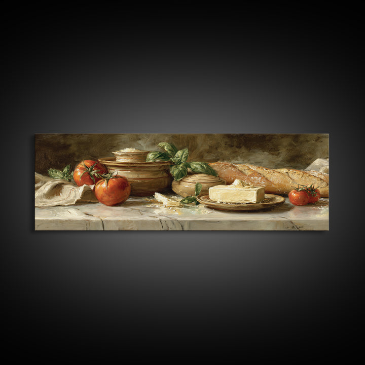 Baguette and Butter Still Life on Marble Canvas Print, Bakery Art, Textured Painting, Bakery Decor, Fine Art, Patisserie, BAK-3x1-96