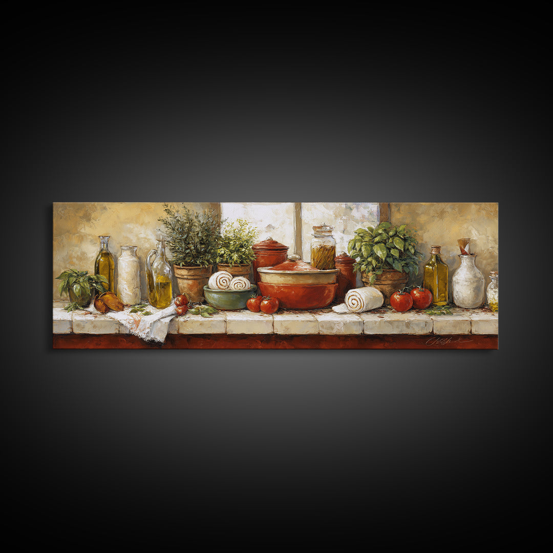 Cinnamon Rolls in a Warm Country Kitchen Framed Canvas Print, Bakery Art, Digital Print, Bakery Decor, Fine Art, Patisserie, BAK-3x1-99