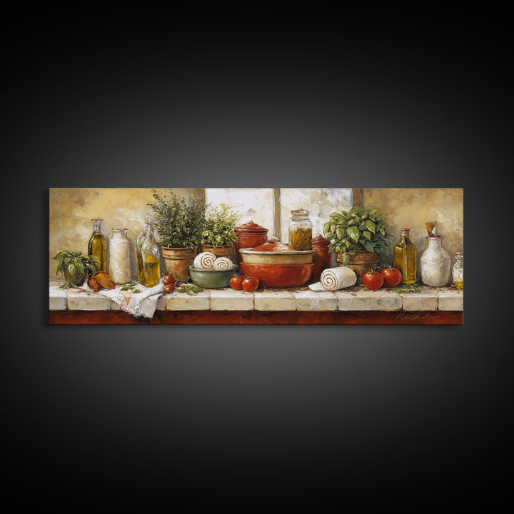 Cinnamon Rolls in a Warm Country Kitchen Framed Canvas Print, Bakery Art, Digital Print, Bakery Decor, Fine Art, Patisserie, BAK-3x1-99