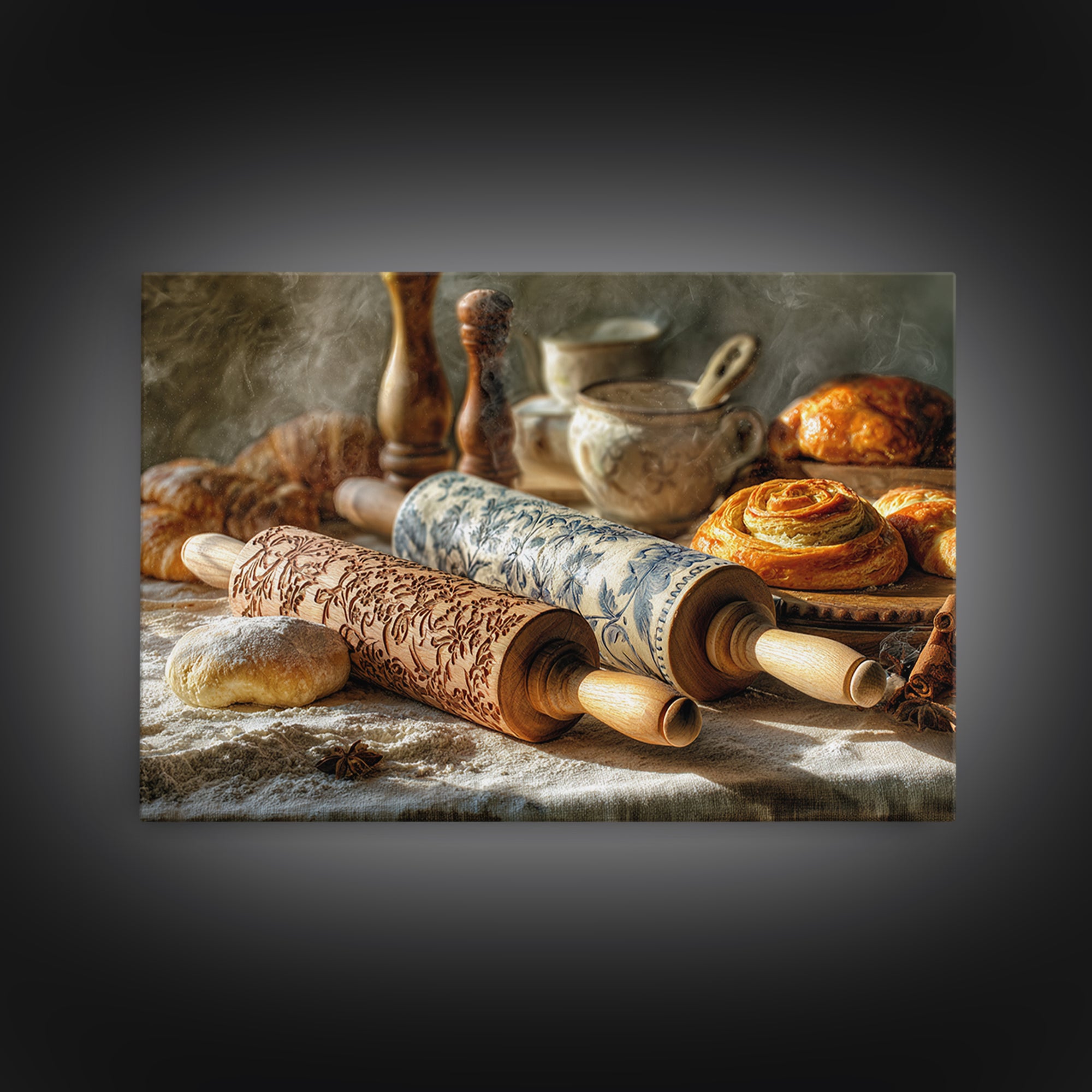 Patisserie Pattern of Rolling Pins and Pastries Canvas Print, Bakery Art, Kitchen Art Print, Bakery Decor, Fine Art, Patisserie, BAK-3x2-1