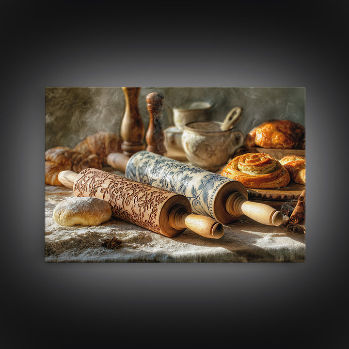Patisserie Pattern of Rolling Pins and Pastries Canvas Print, Bakery Art, Kitchen Art Print, Bakery Decor, Fine Art, Patisserie, BAK-3x2-1