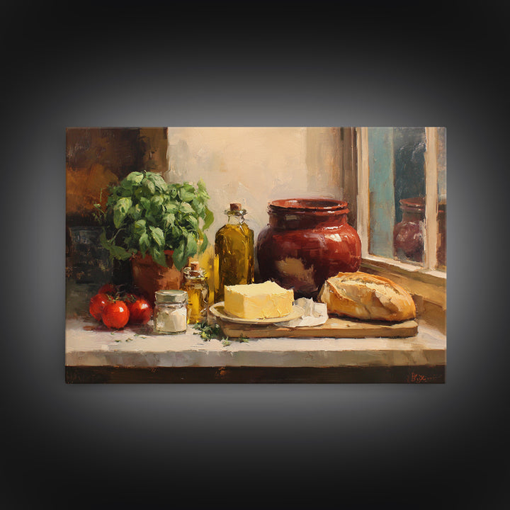 Baguette and Butter Still Life on Marble Canvas Print, Bakery Art, Neutral Wall Art, Bakery Decor, Fine Art, Patisserie, BAK-3x2-12