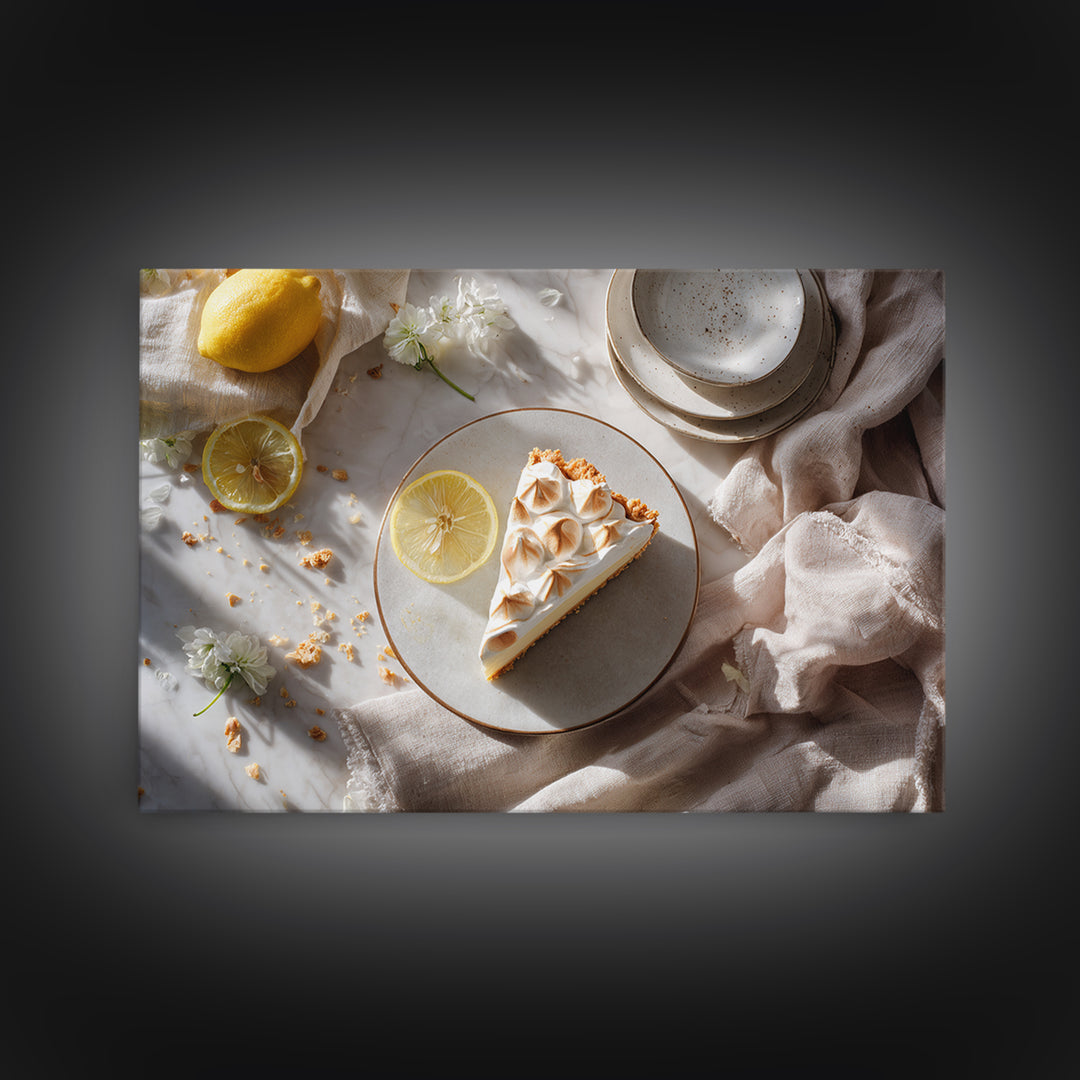 Lemon Meringue Pie Slice Framed Canvas Print, Bakery Art, Kitchen Wall Decor, Bakery Decor, Patisserie, Whimsical Wall Art, BAK-3x2-14