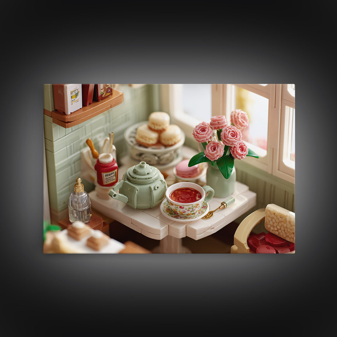 Tea and Scone Arrangement Framed Canvas Print, Bakery Art, Whimsical Wall Art, Bakery Decor, Fine Art, Patisserie, Luxury Decor, BAK-3x2-24
