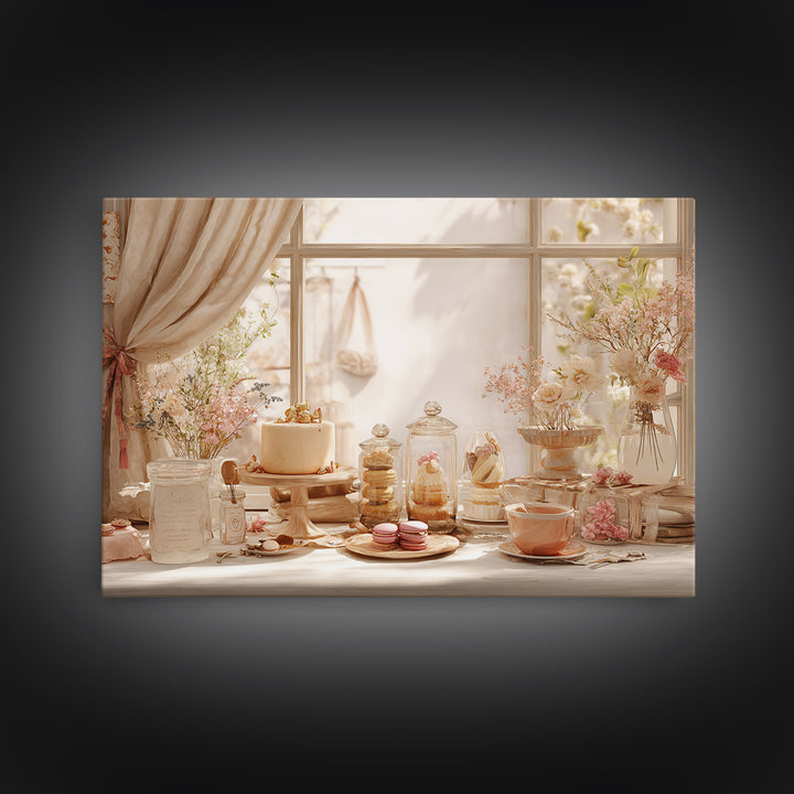 French Patisserie Window Display of Pastel Pastries Canvas Print, Bakery Art, Neutral Wall Art, Bakery Decor, Patisserie, BAK-3x2-30