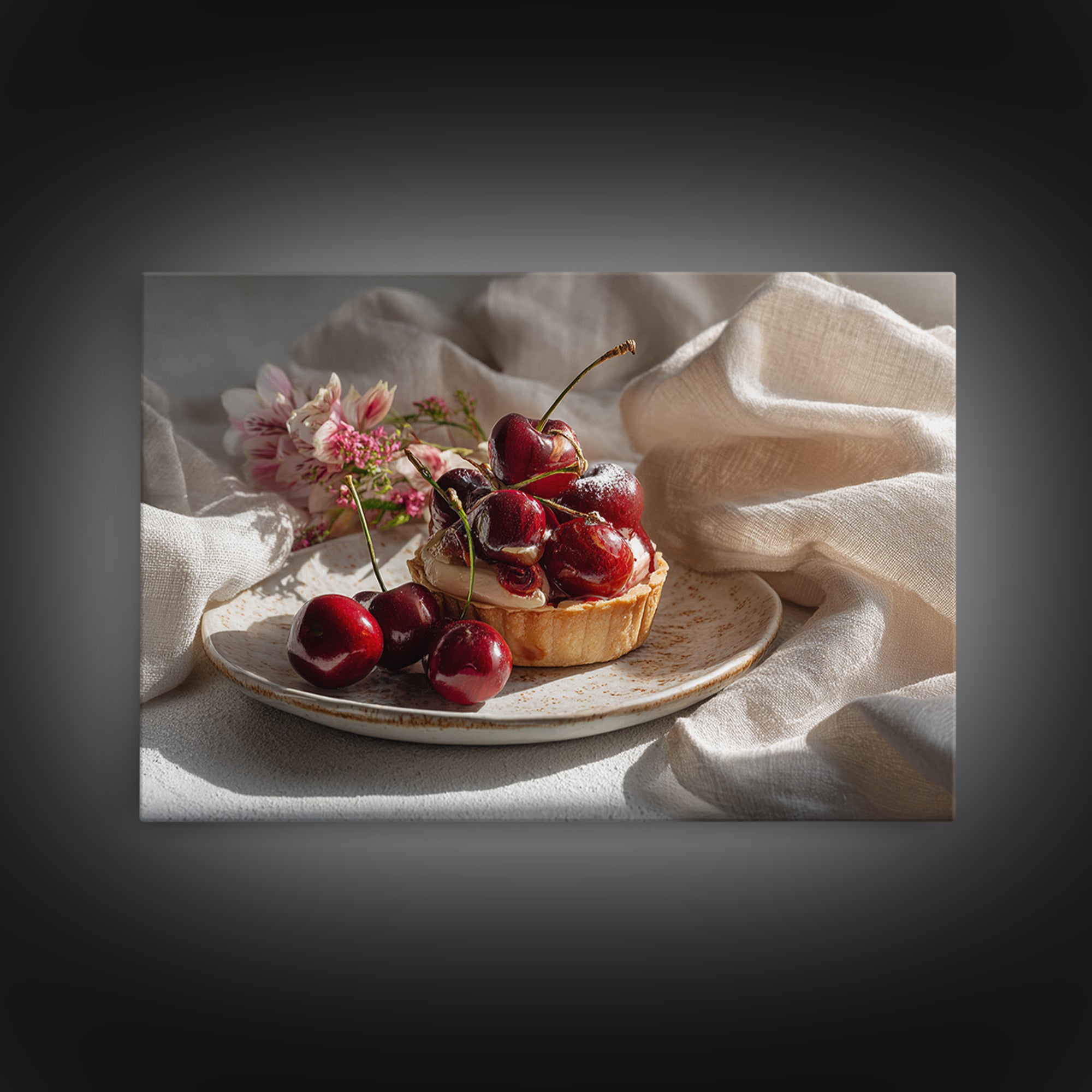 Cherry Tart Still Life Canvas Print, Bakery Art, Kids Art, Bakery Decor, Fine Art, Patisserie, Minimalist Decor, BAK-3x2-33