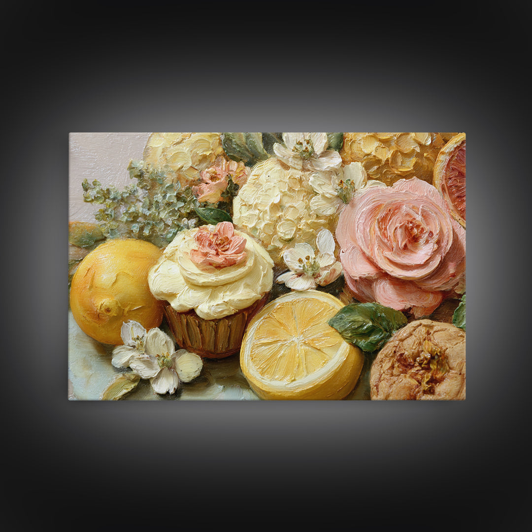 Cupcake Bouquet Painted Framed Canvas Print, Bakery Art, Room Decor, Bakery Decor, Fine Art, Patisserie, Digital Print, BAK-3x2-35