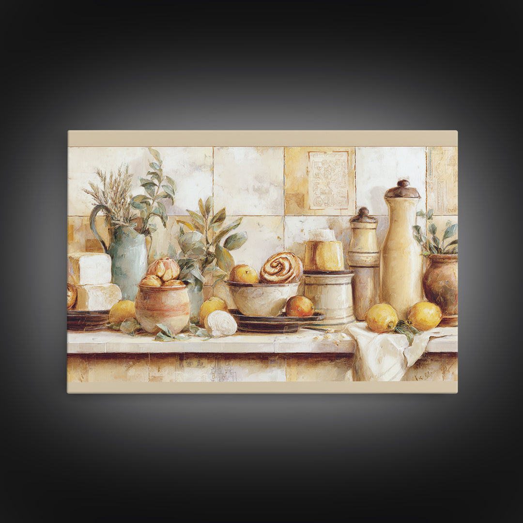 Cinnamon Rolls in a Warm Country Kitchen Framed Canvas Print, Bakery Art, Contemporary Art, Bakery Decor, Fine Art, Patisserie, BAK-3x2-39