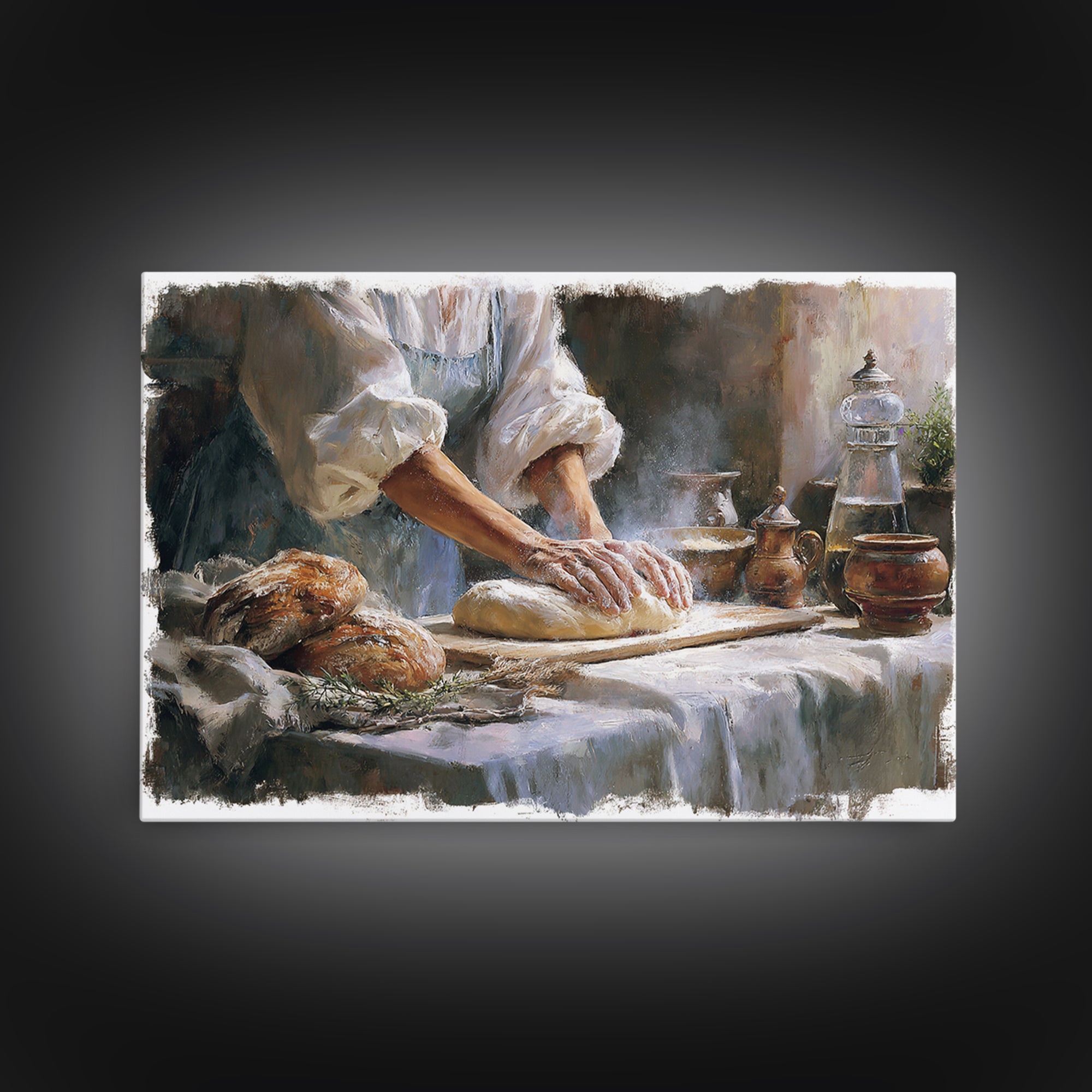 Baker Hands Shaping Dough Framed Canvas Print, Bakery Art, Gallery Decor, Bakery Decor, Fine Art, Patisserie, Wall Art, BAK-3x2-45