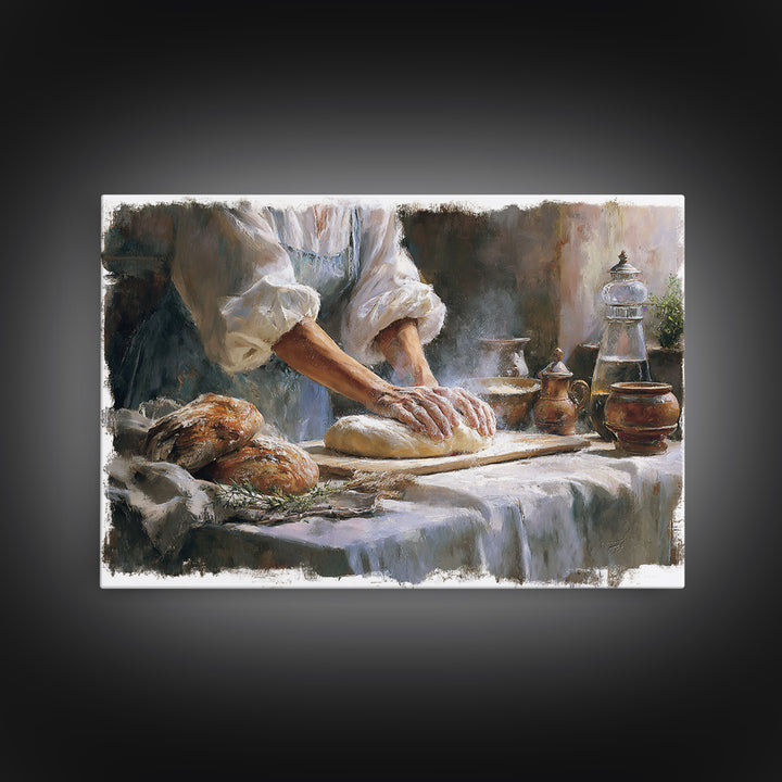 Baker Hands Shaping Dough Framed Canvas Print, Bakery Art, Gallery Decor, Bakery Decor, Fine Art, Patisserie, Wall Art, BAK-3x2-45