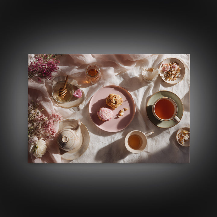 Tea and Scone Arrangement Canvas Print, Bakery Art, Gallery Decor, Bakery Decor, Fine Art, Patisserie, Wall Art, Home Decor, BAK-3x2-48