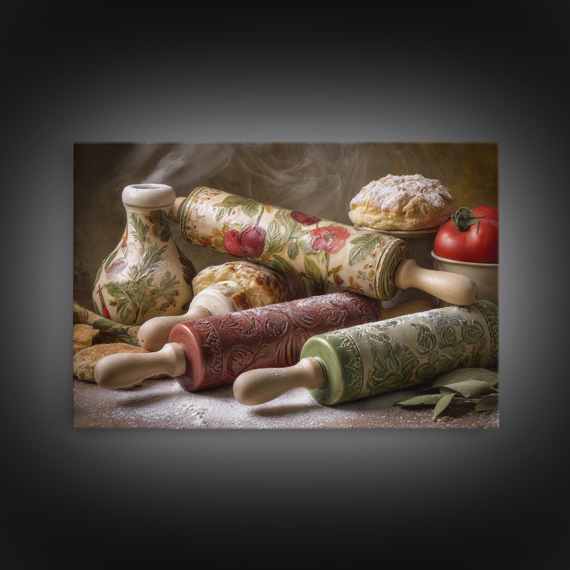 Patisserie Pattern of Rolling Pins and Pastries Canvas Print, Bakery Art, Neutral Decor, Bakery Decor, Fine Art, Patisserie, BAK-3x2-49