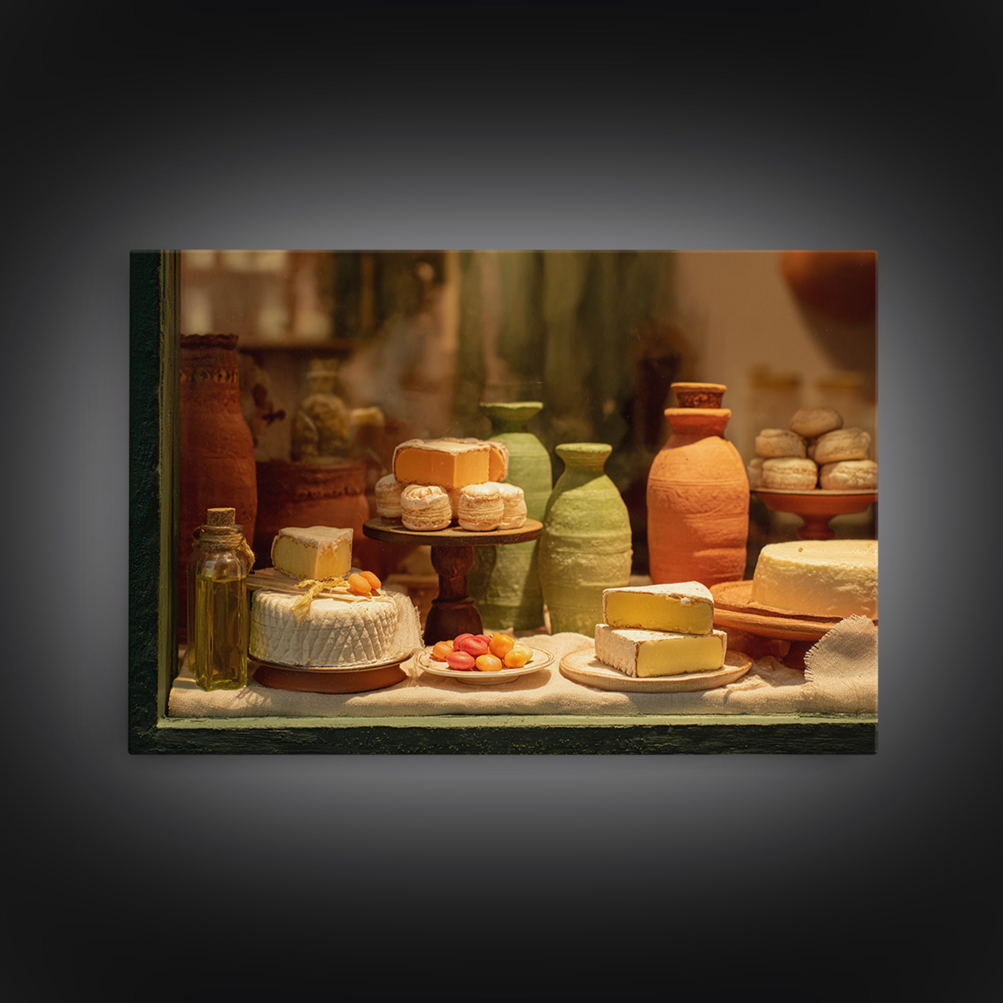 French Patisserie Window Display of Pastel Pastries Framed Canvas Print, Bakery Art, Kitchen Print, Bakery Decor, Patisserie, BAK-3x2-6