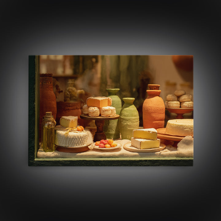 French Patisserie Window Display of Pastel Pastries Framed Canvas Print, Bakery Art, Kitchen Print, Bakery Decor, Patisserie, BAK-3x2-6