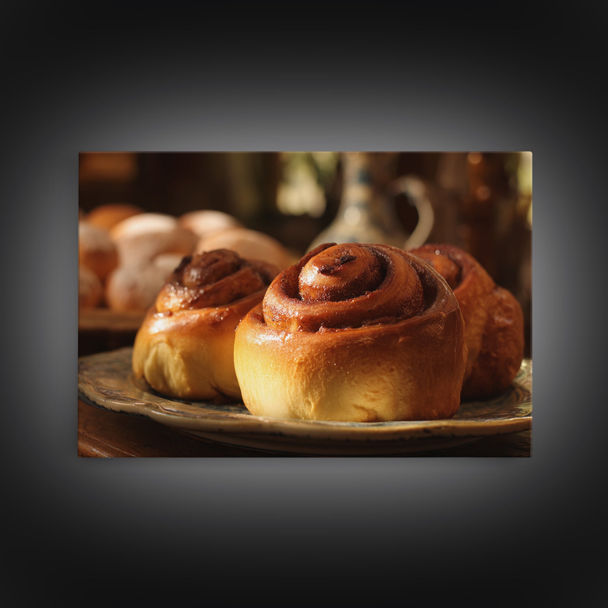 Cinnamon Rolls in a Warm Country Kitchen Framed Canvas Print, Bakery Art, Neutral Wall Art, Bakery Decor, Fine Art, Patisserie, BAK-3x2-63