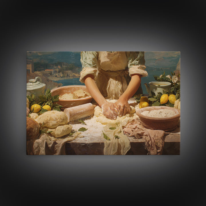 Baker Hands Shaping Dough Framed Canvas Print, Bakery Art, Gallery Decor, Bakery Decor, Fine Art, Patisserie, Wall Art, BAK-3x2-69