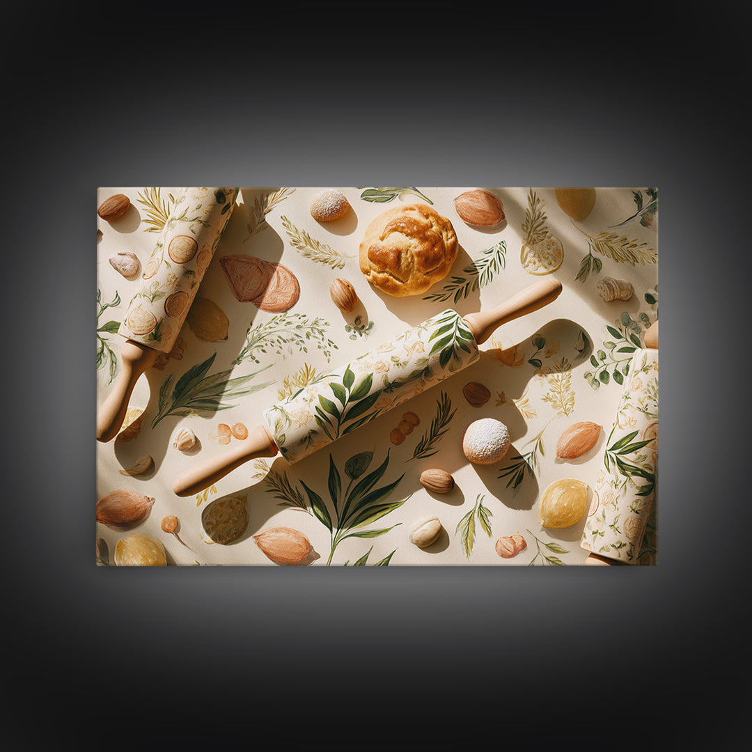 Patisserie Pattern of Rolling Pins and Pastries Canvas Print, Bakery Art, Neutral Decor, Bakery Decor, Fine Art, Patisserie, BAK-3x2-73
