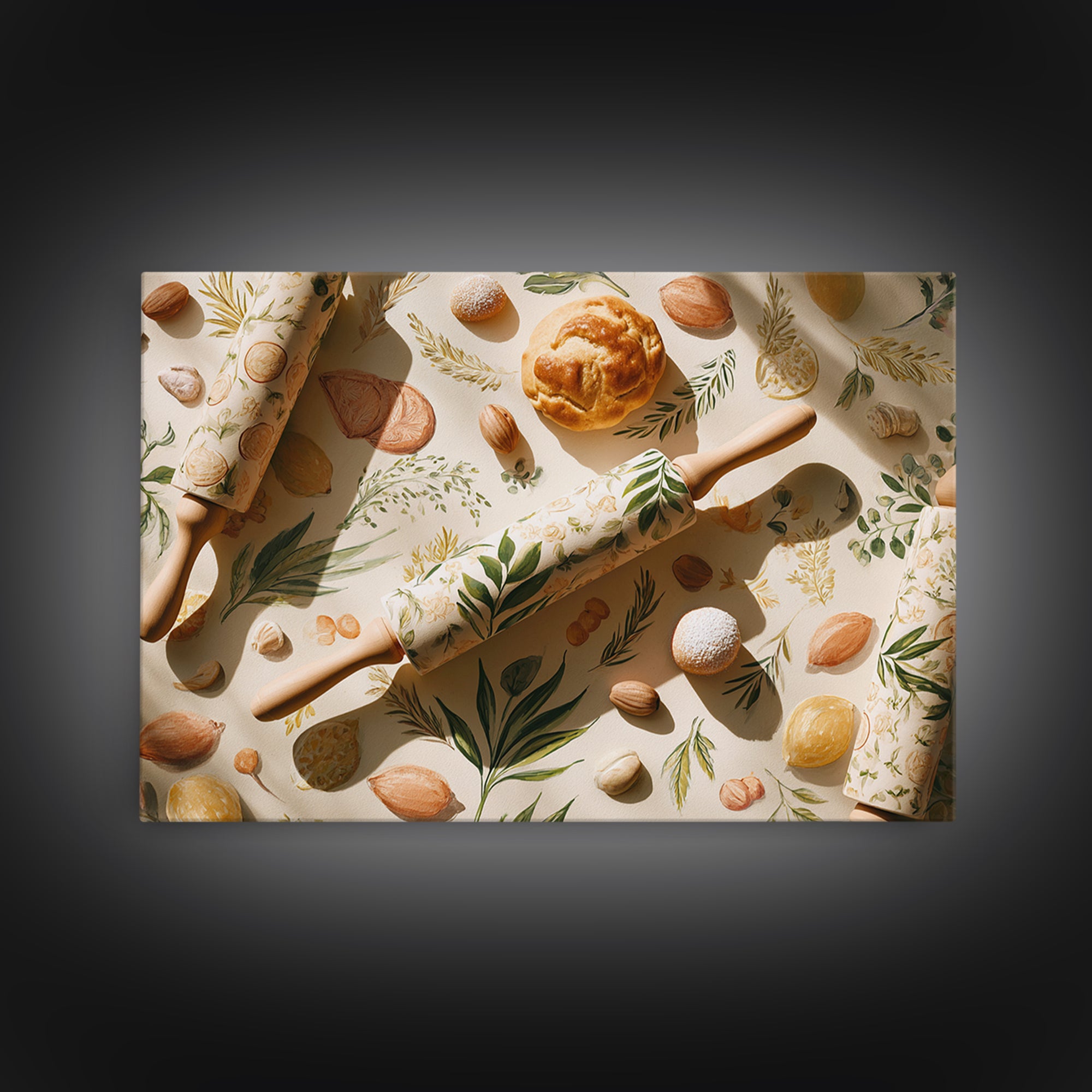 Patisserie Pattern of Rolling Pins and Pastries Canvas Print, Bakery Art, Neutral Decor, Bakery Decor, Fine Art, Patisserie, BAK-3x2-73