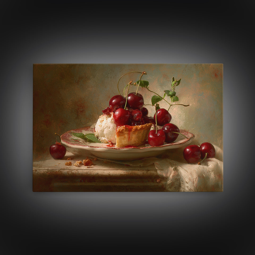 Cherry Tart Still Life Framed Canvas Print, Bakery Art, Fine Art Print, Bakery Decor, Fine Art, Patisserie, Printable Wall Art, BAK-3x2-81