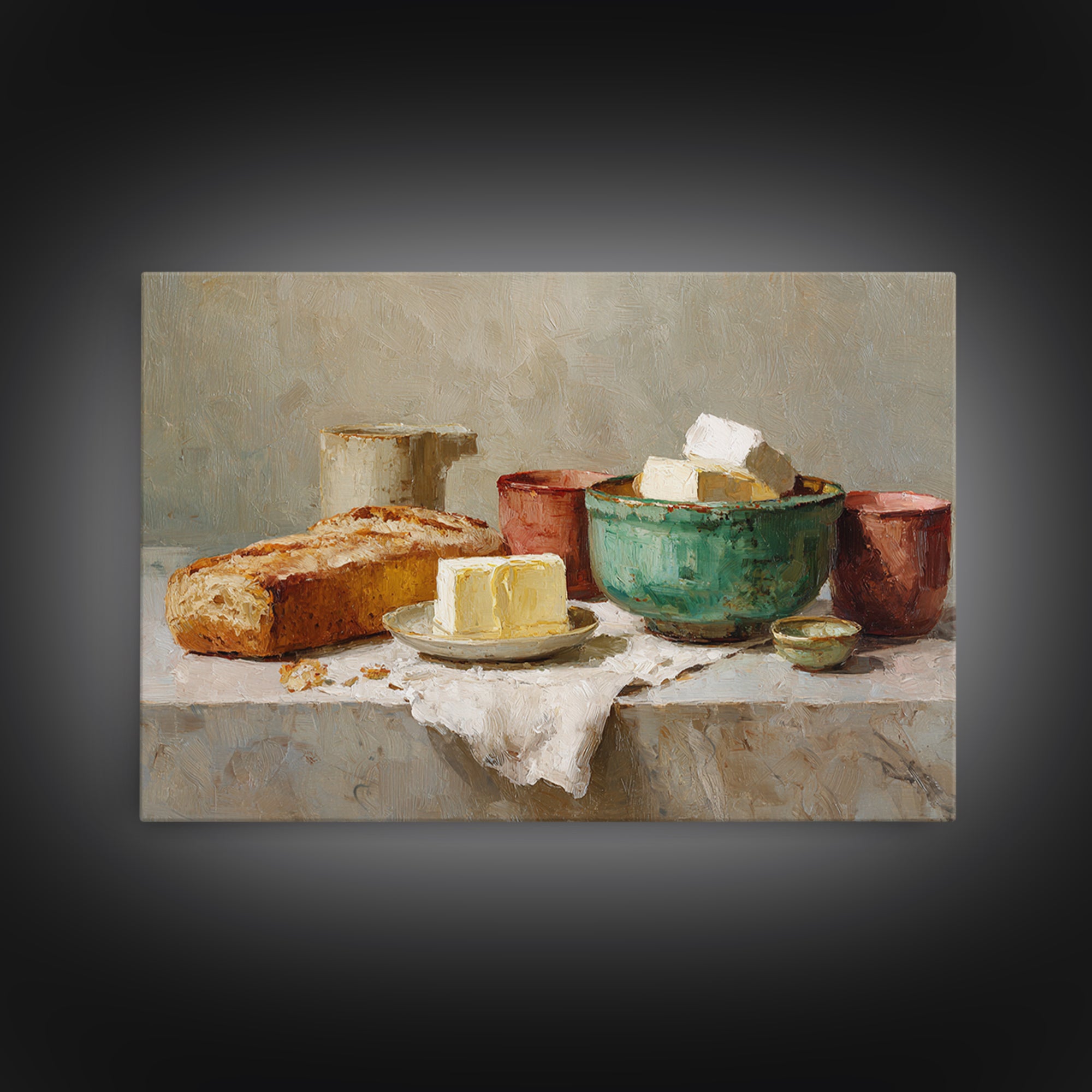 Baguette and Butter Still Life on Marble Canvas Print, Bakery Art, Wall Decor, Bakery Decor, Patisserie, Kitchen Prints, BAK-3x2-84
