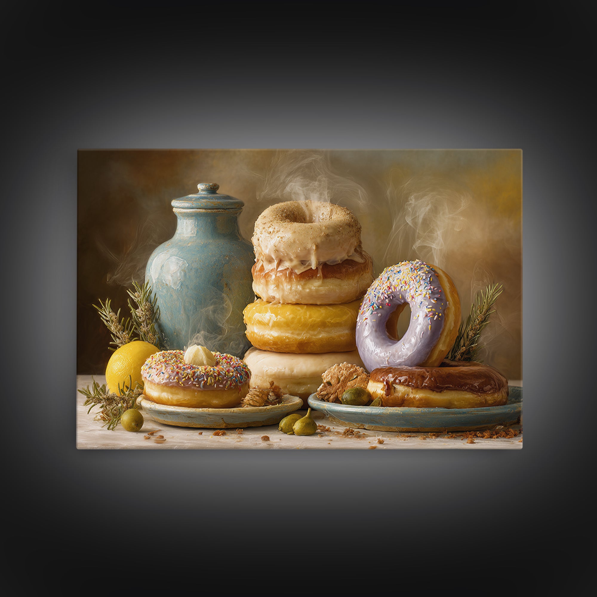 Whimsical Donut Assortment Framed Canvas Print, Bakery Art, Statement Artwork, Bakery Decor, Fine Art, Patisserie, Art Print, BAK-3x2-85
