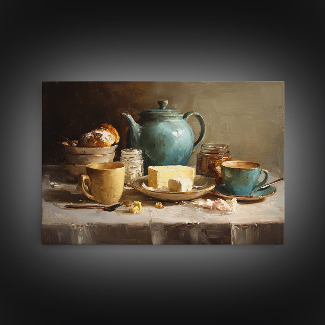 Painterly Eclair and Coffee Still Life Canvas Print, Bakery Art, Print, Bakery Decor, Fine Art, Patisserie, Food Art, BAK-3x2-88