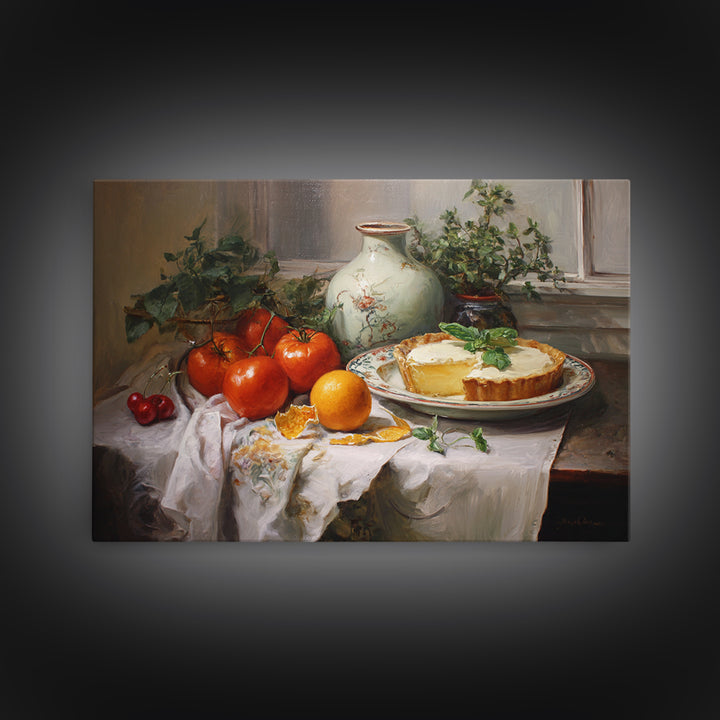 Cherry Tart Still Life Framed Canvas Print, Bakery Art, Neutral Wall Art, Bakery Decor, Fine Art, Patisserie, Statement Artwork, BAK-3x2-9