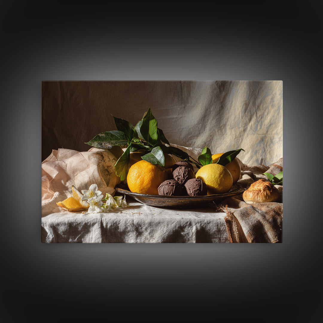 Chocolate Truffle Still Life Framed Canvas Print, Bakery Art, Kitchen Art, Bakery Decor, Fine Art, Patisserie, Neutral Wall Art, BAK-3x2-95