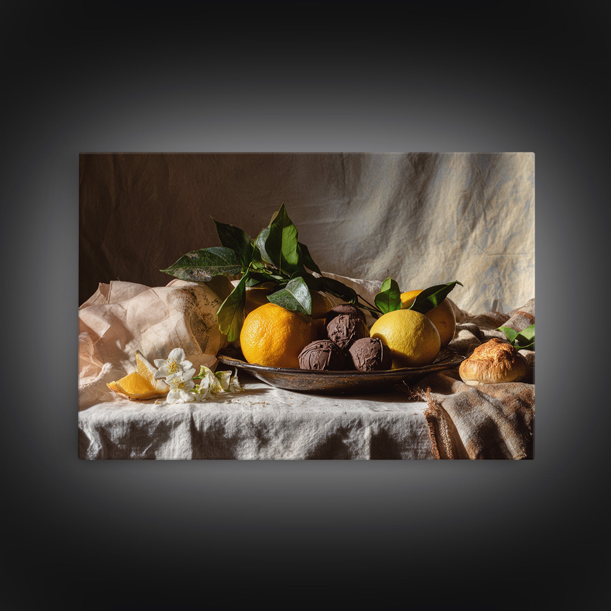 Chocolate Truffle Still Life Framed Canvas Print, Bakery Art, Kitchen Art, Bakery Decor, Fine Art, Patisserie, Neutral Wall Art, BAK-3x2-95