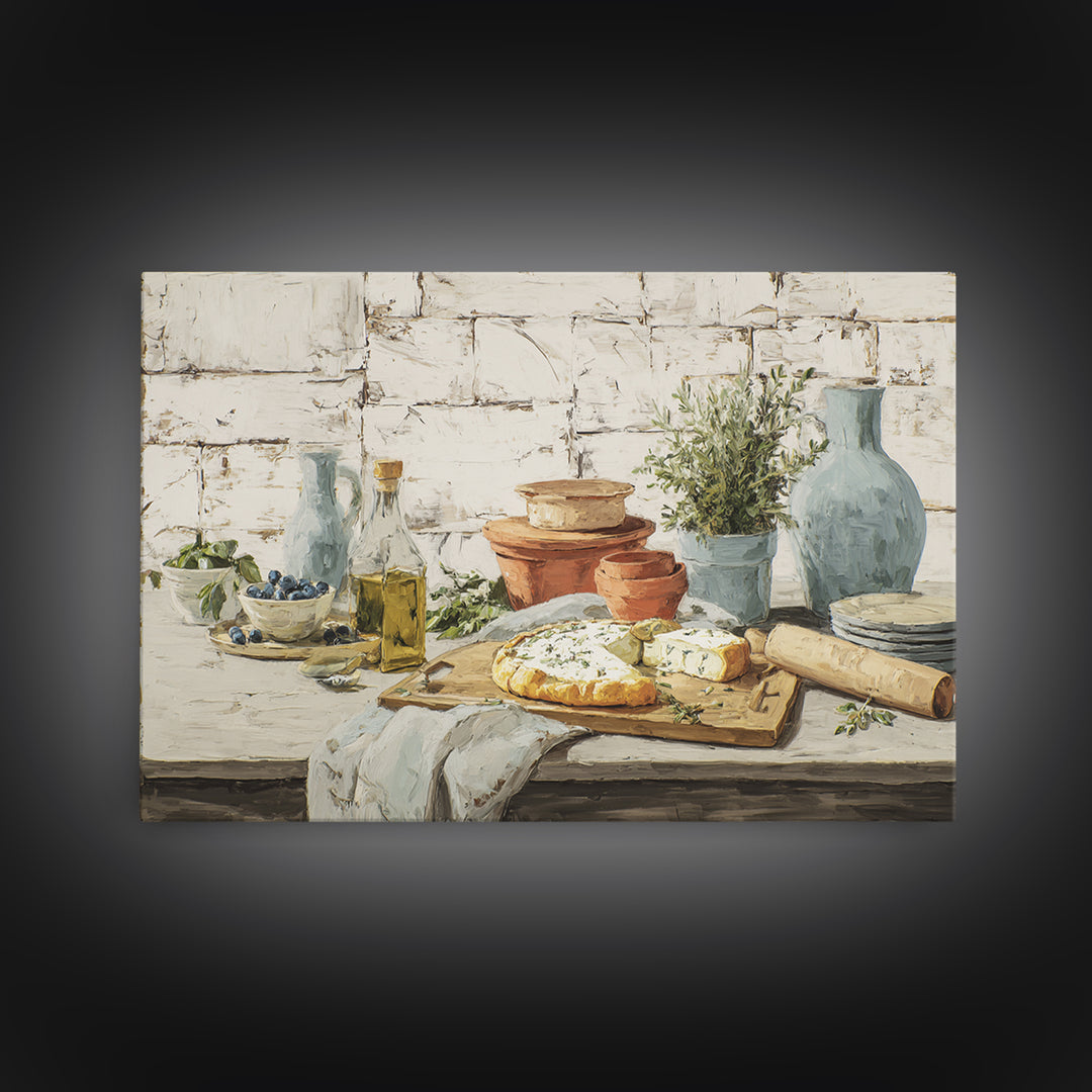 Blueberry Galette with Rustic Farmhouse Texture Framed Canvas Print, Bakery Art, Watercolor Painting, Bakery Decor, Patisserie, BAK-3x2-99