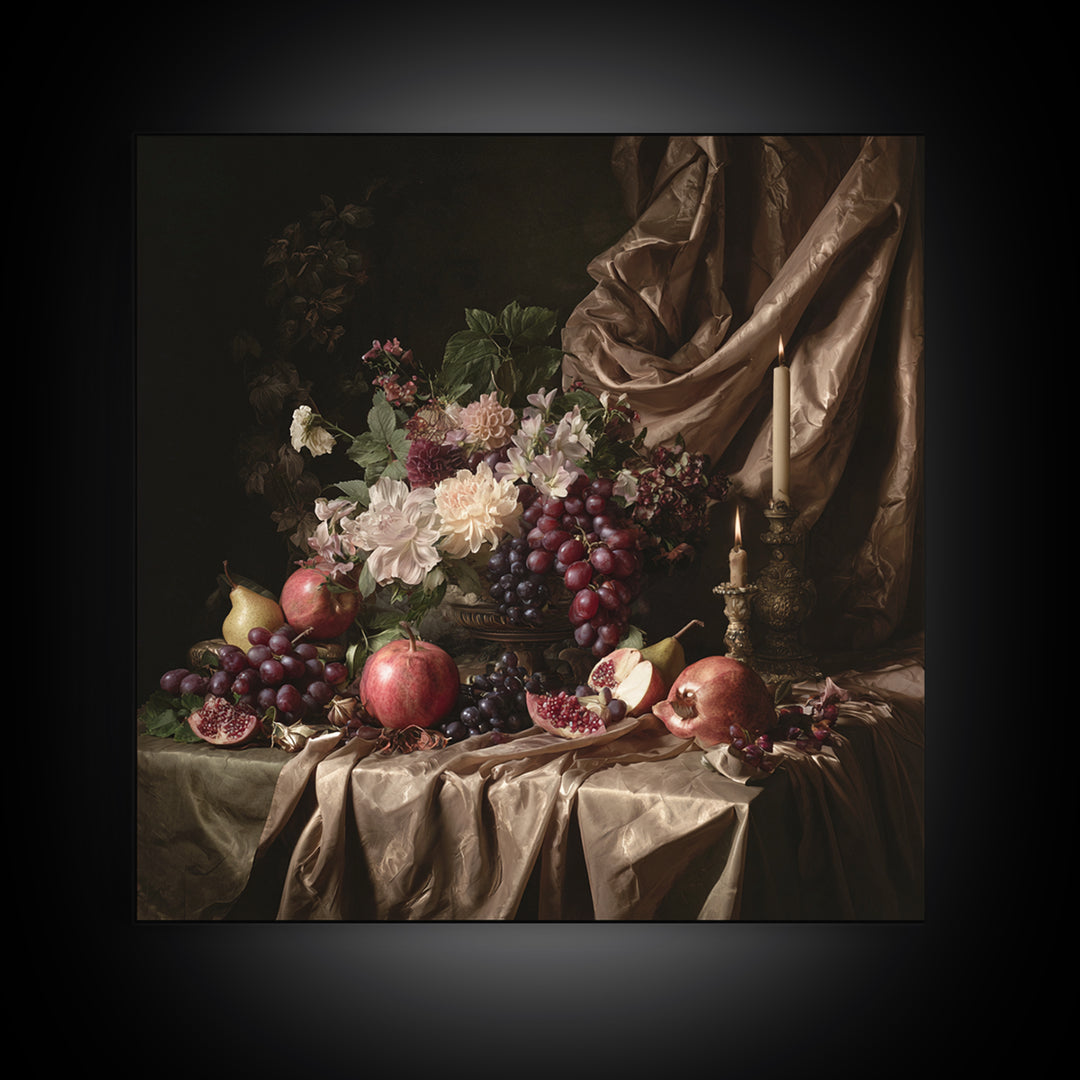 Lavish Banquet Fruit Composition Canvas Print, Baroque Art, Printable Wall Art, Living Room Decor, Ornate, Minimalist Wall Art, BAO-1x1-20