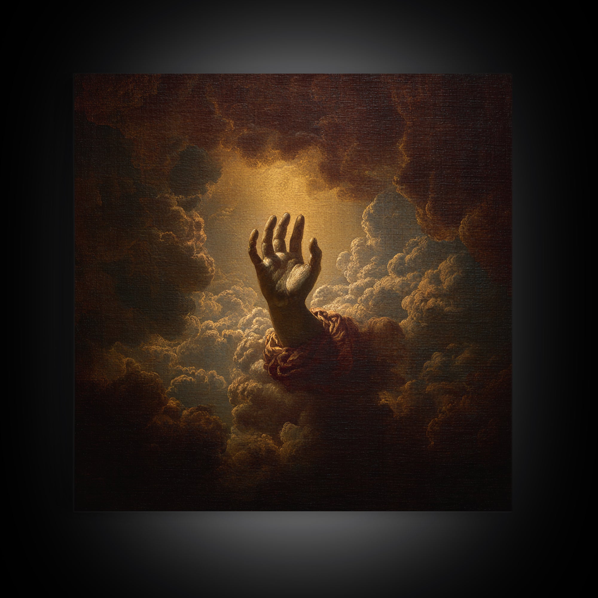 Angelic Hand Reaching Through Clouds Framed Canvas Print, Baroque Art, Modern Wall Art, Living Room Decor, Fine Art, Ornate, BAO-1x1-21