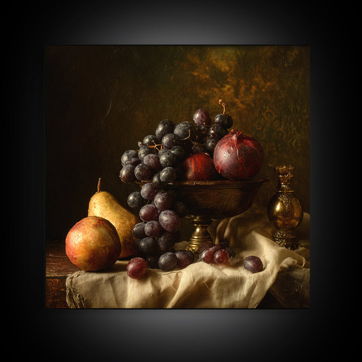 Dramatic Fruit Still Life Canvas Print, Baroque Art, Gallery Wall, Living Room Decor, Fine Art, Ornate, Neutral Decor, BAO-1x1-25