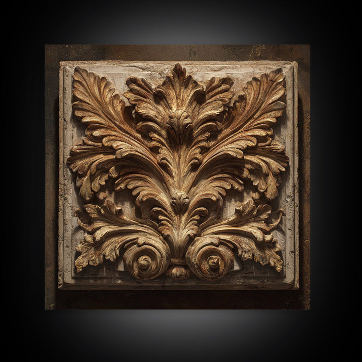 Carved Acanthus Leaf Ornament Study Framed Canvas Print, Baroque Art, Modern Wall Art, Living Room Decor, Fine Art, Ornate, BAO-1x1-39