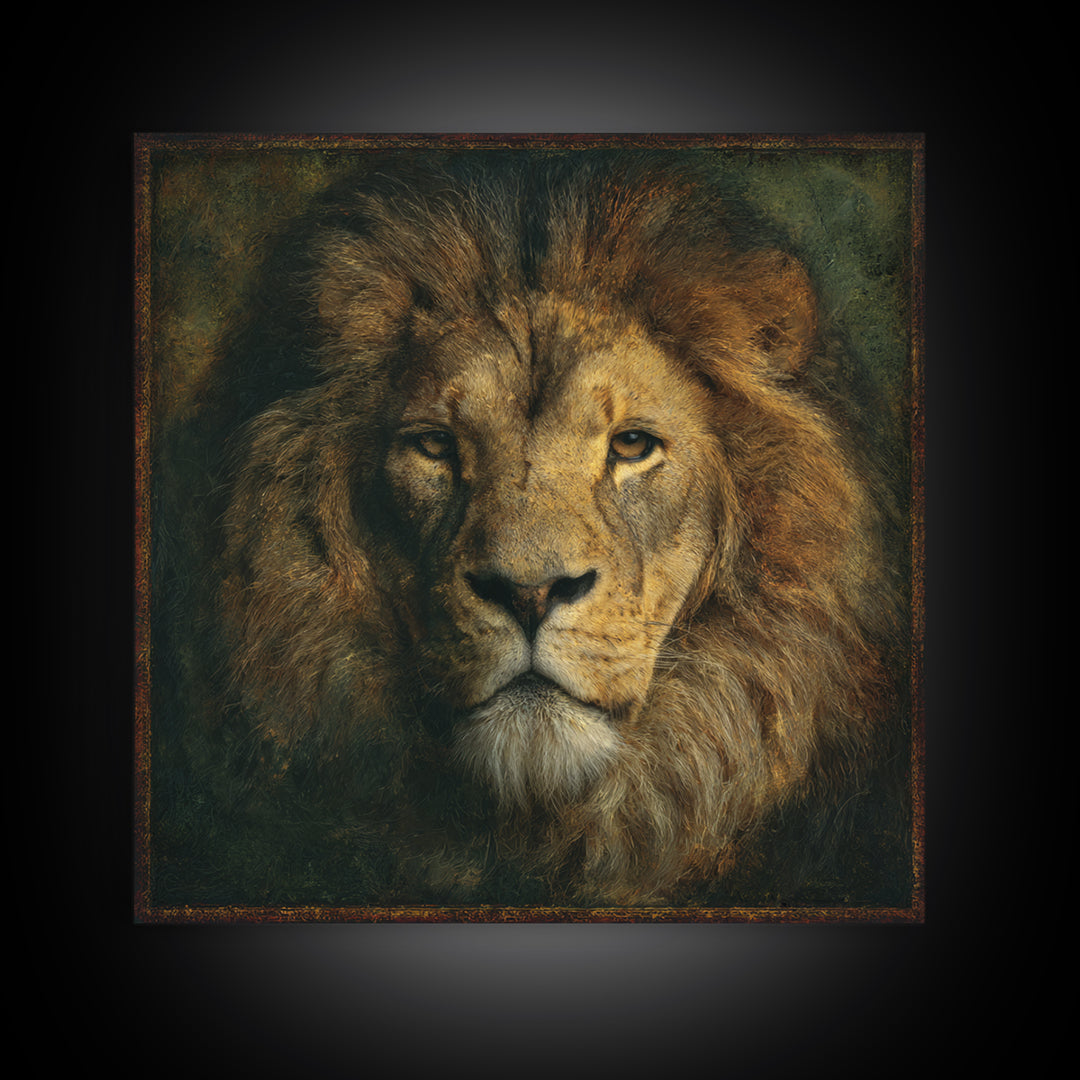 Royal Lion Portrait Framed Canvas Print, Baroque Art, Eclectic Wall Art, Living Room Decor, Fine Art, Ornate, Gallery Decor, BAO-1x1-41