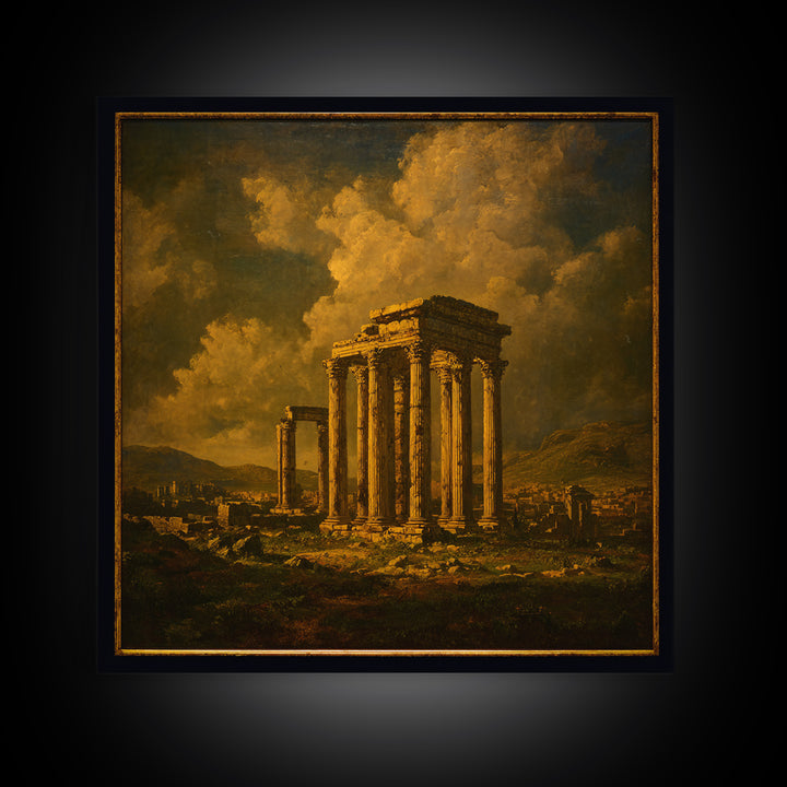 Classical Ruins Beneath a Dramatic Sky Framed Canvas Print, Baroque Art, Living Room Wall Art, Living Room Decor, Oil Painting, BAO-1x1-43
