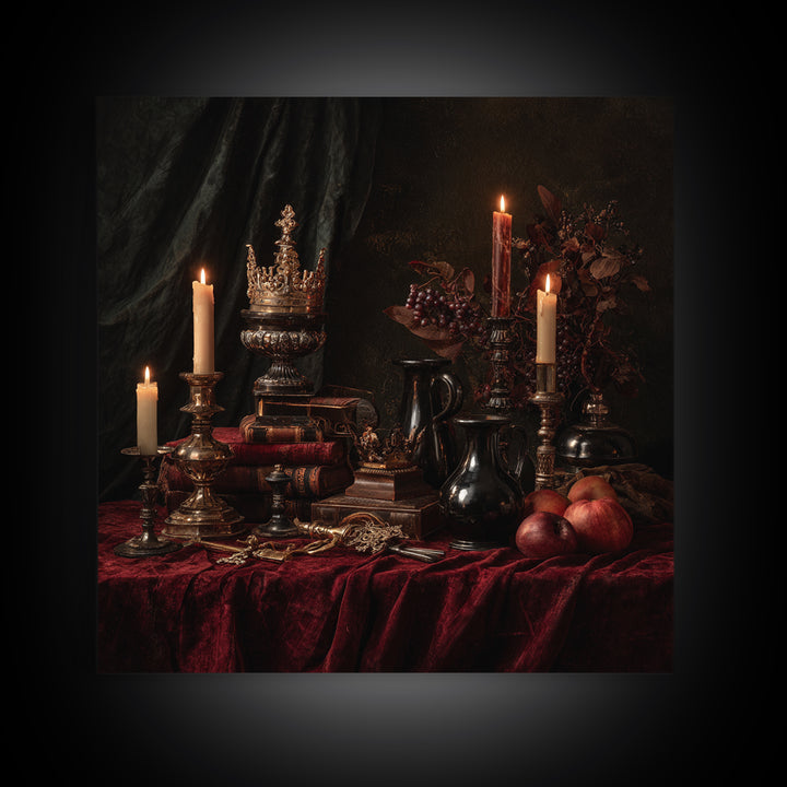 Dark Red Velvet Framed Canvas Print, Baroque Art, Whimsical Decor, Living Room Decor, Fine Art, Ornate, Maximalist Decor, BAO-1x1-47