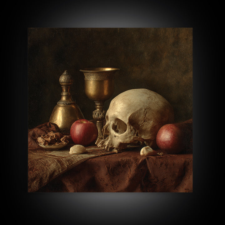 Skull and Hourglass Vanitas Still Life Canvas Print, Baroque Art, Moody Wall Art, Living Room Decor, Fine Art, Ornate, BAO-1x1-5