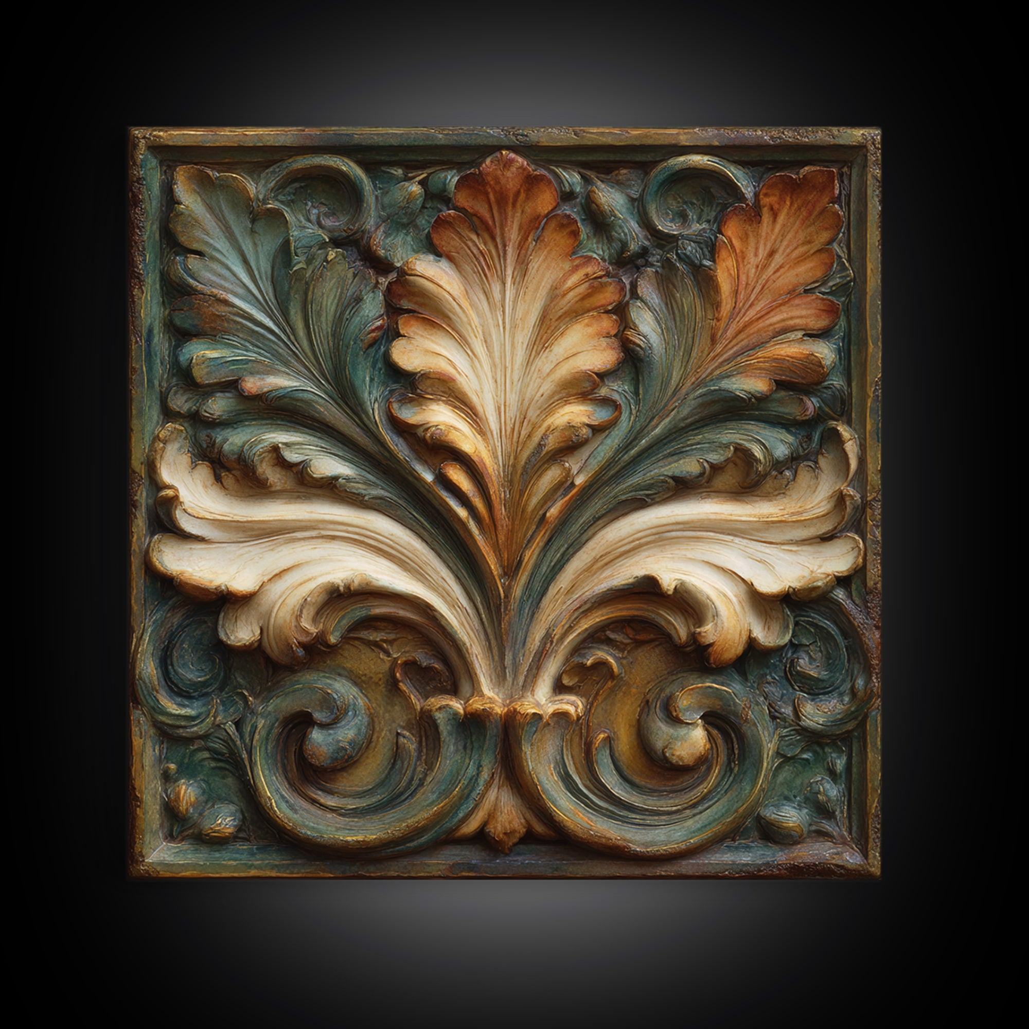 Carved Acanthus Leaf Ornament Study Framed Canvas Print, Baroque Art, Maximalist Wall Art, Living Room Decor, Oil Painting, BAO-1x1-63